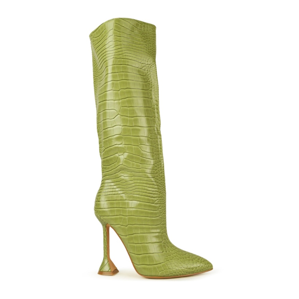JADE | GREEN FAUX CROC PULL ON KNEE HIGH BOOT